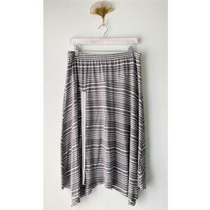Chalet Et Ceci Striped‎ Midi Skirt XL Grey Bamboo Lagenlook Zipper Asymmetrical
